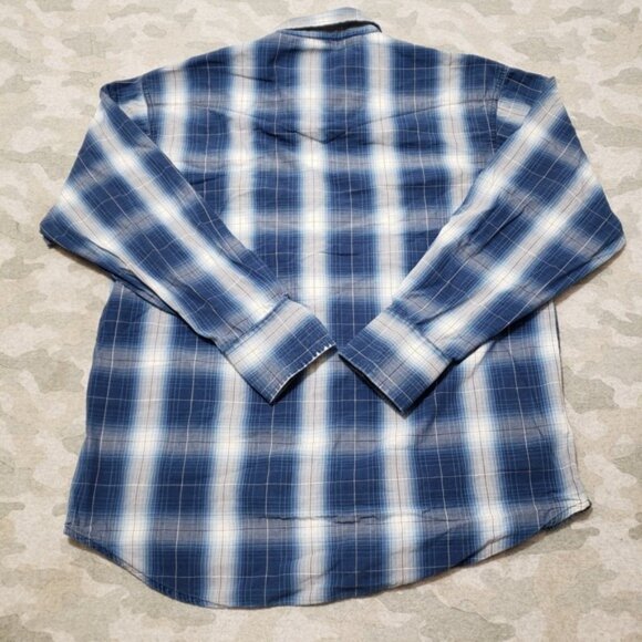 Wrangler Shirt Mens XL Blue Pockets Pearl Snap Long Sleeve Rodeo Cowboy Western - Picture 4 of 16